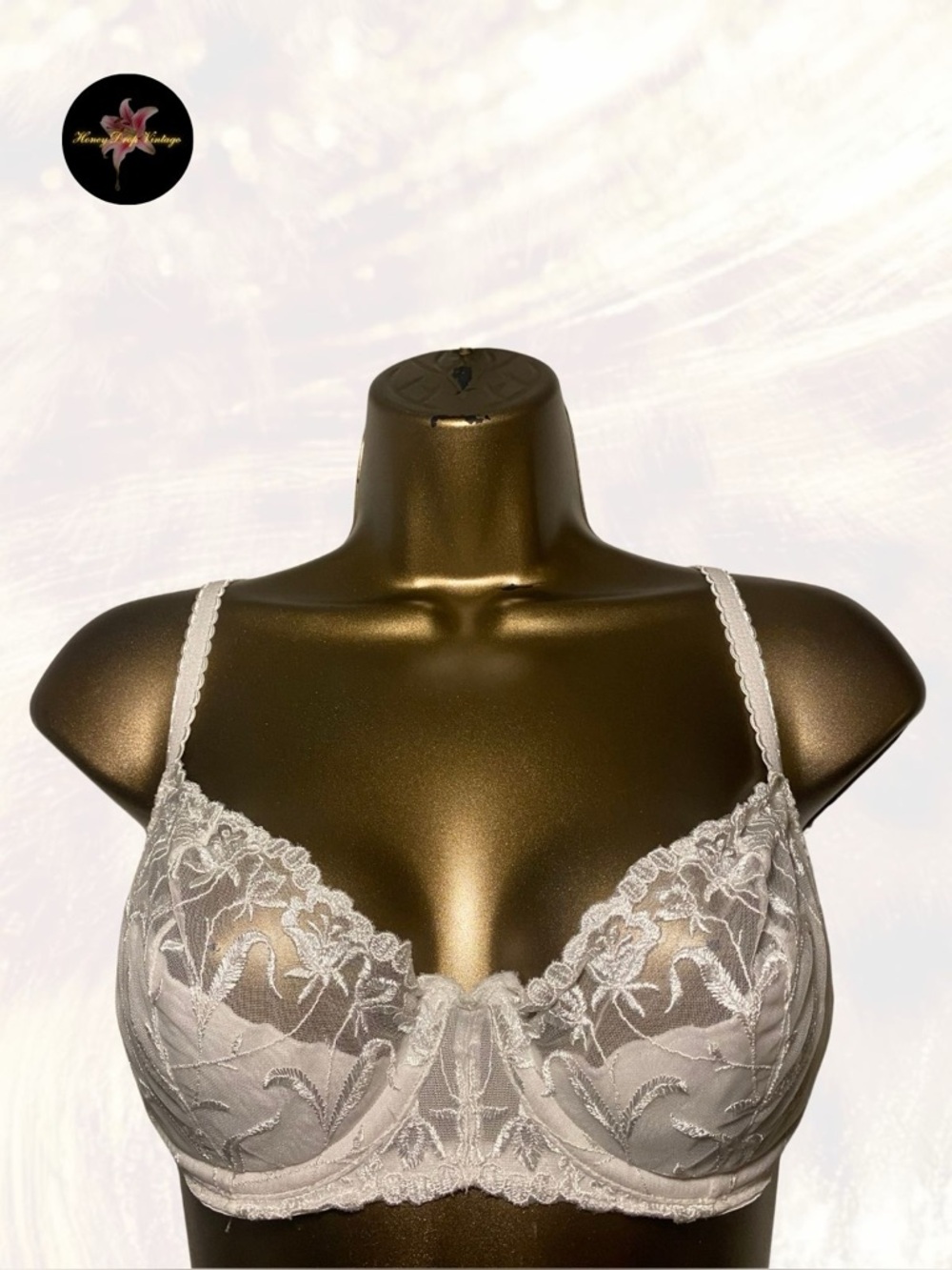 Vtg Victoria’s Secret White Sheer Lace Embroidered Underwire Bra